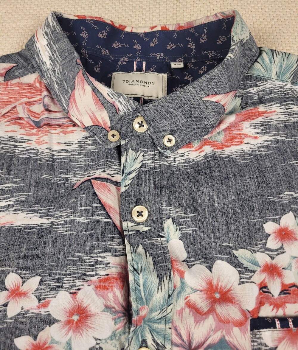 7 Diamonds Mens 2XL Navy/Red Hawaiian Reverse Print Button Up Shirt The Hideaway